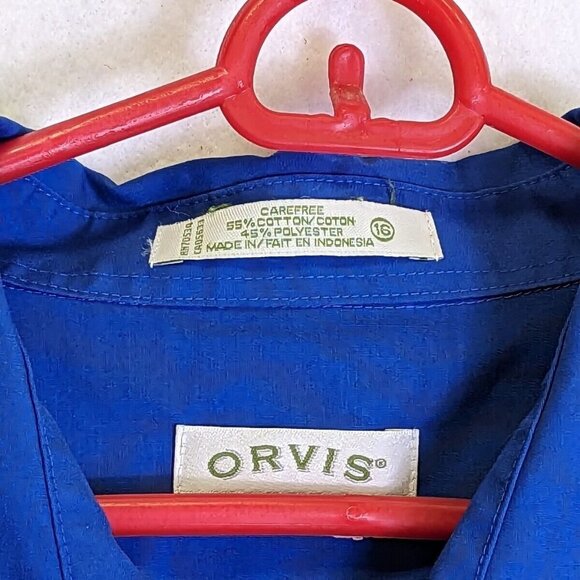 Orvis Carefree Womens size 16 Button Front Blue Blouse Long Sleeve Pockets Top - Picture 10 of 10